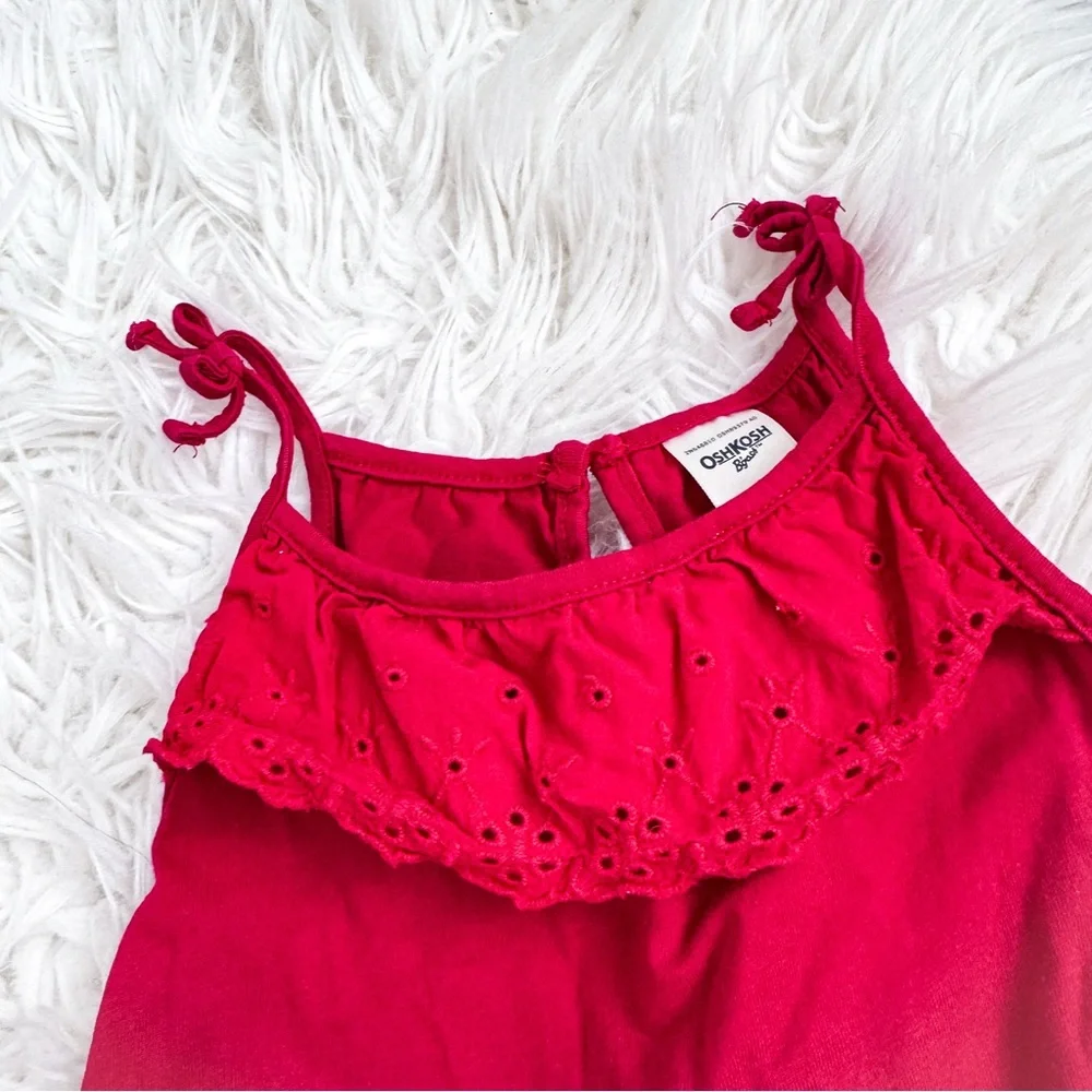 OshKosh B’gosh Girls 2T Red Eyelet Ruffle Hem Tie Strap Dress